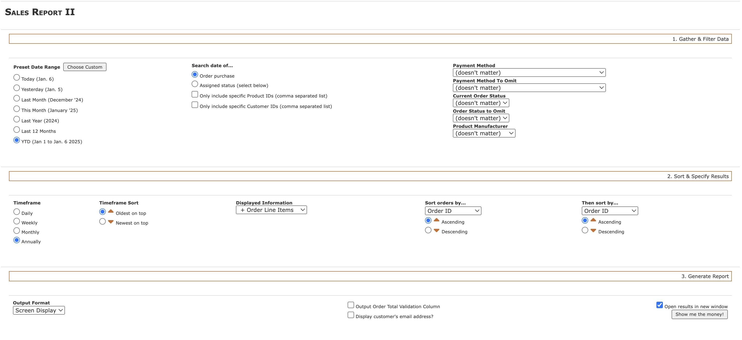 Sales Report Selection